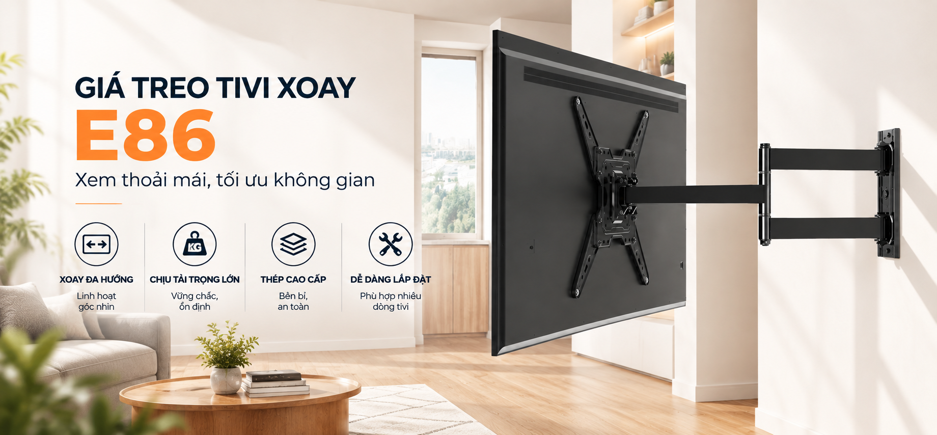 <h2>ErgoTek E86</h2><h1>Giá treo tivi xoay đa năng - 90 độ</h1>