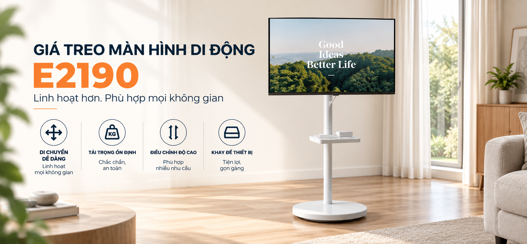 <h2>ErgoTek E2190</h2><h1>Giá treo màn hình di động lih hoạt</h1>